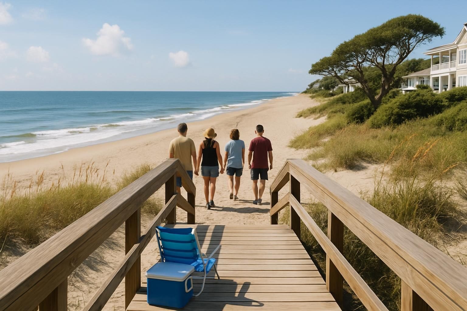 Wooden beach walkover leading to the sand on a Topsail Island beach