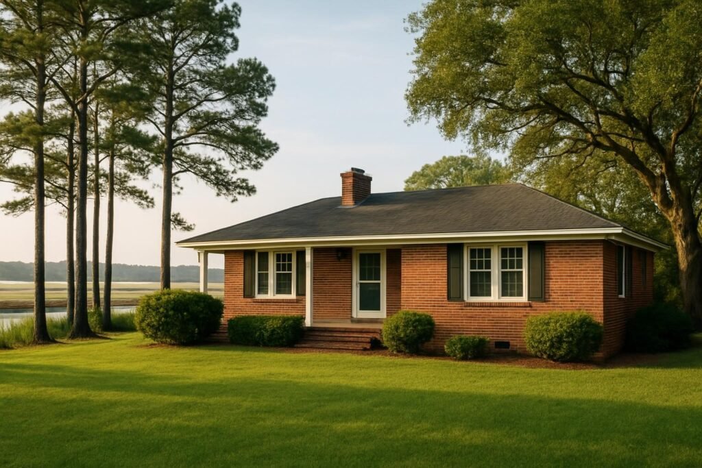 Brick ranch home on a crawl space foundation, illustrating foundation repair cost in Jacksonville, NC