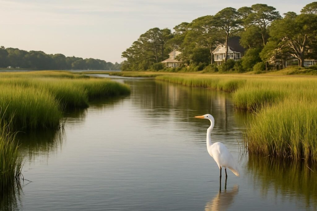 Quiet salt marsh creek at sunrise, one of the hidden gems in Onslow County, NC