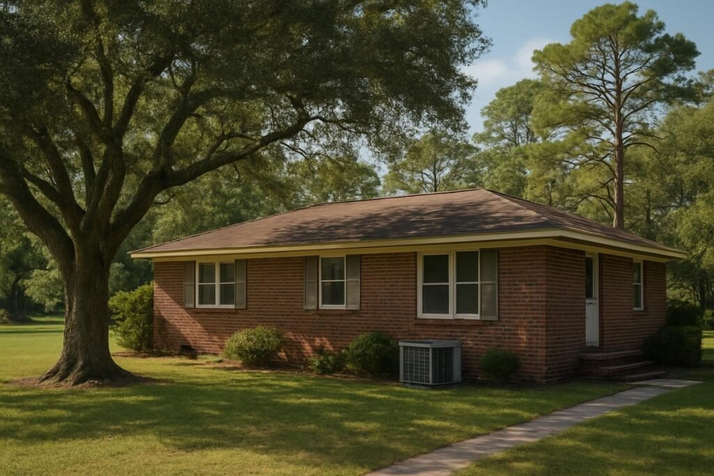 Outdoor AC unit beside a coastal home, illustrating HVAC repair in Jacksonville, NC