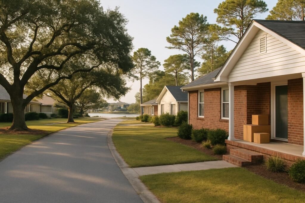 Coastal homes and a tidal creek, a typical scene when moving to Onslow County, NC