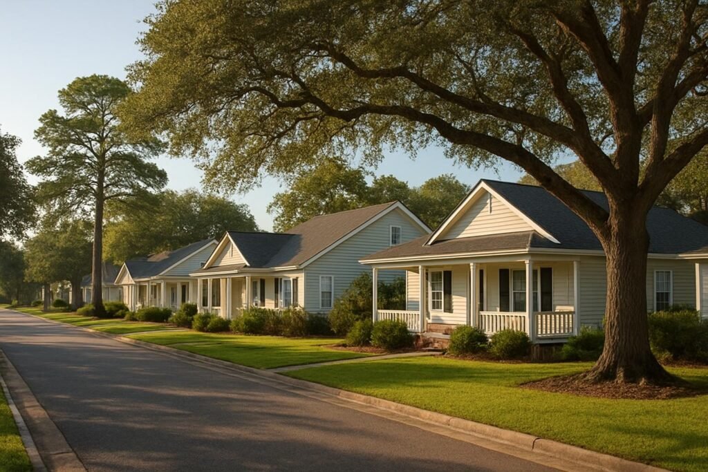 On base vs off base housing Camp Lejeune: quiet family neighborhood street in coastal North Carolina