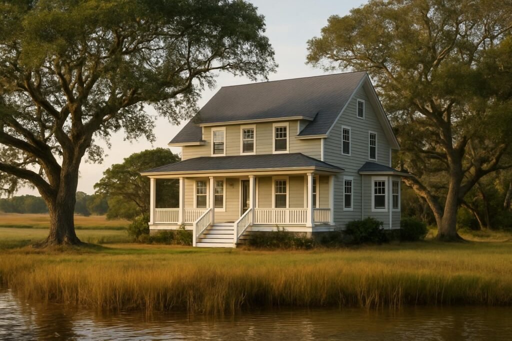 Roofing contractors in Jacksonville, NC: a newly roofed coastal home with architectural shingles