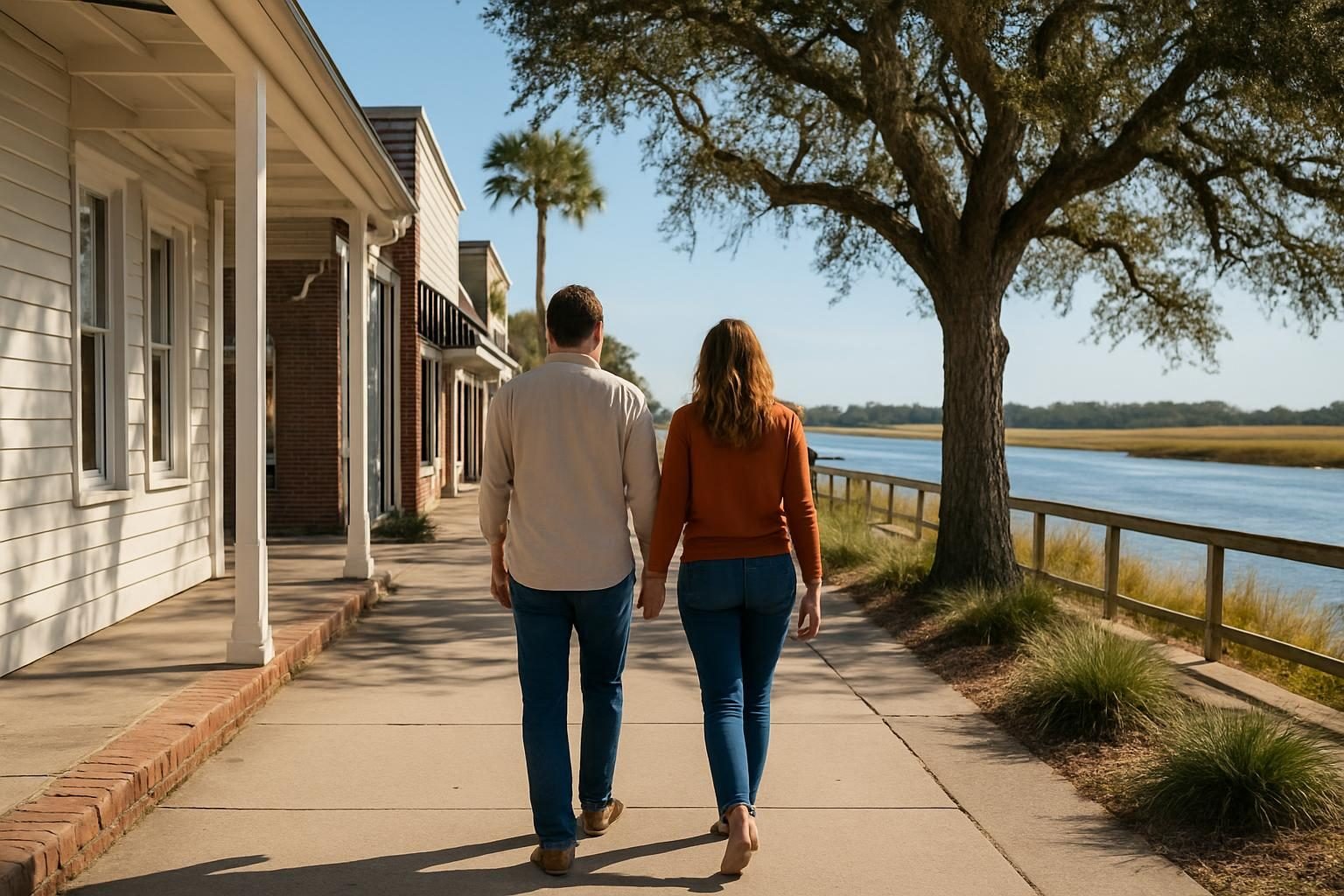 Visitors walking the historic downtown waterfront in Swansboro